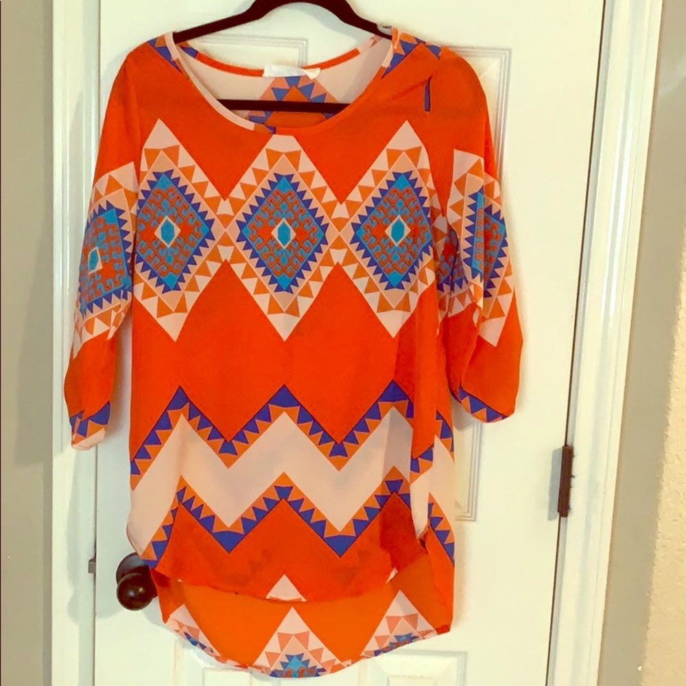 🧡💙Flowing Orange and Blue Blouse